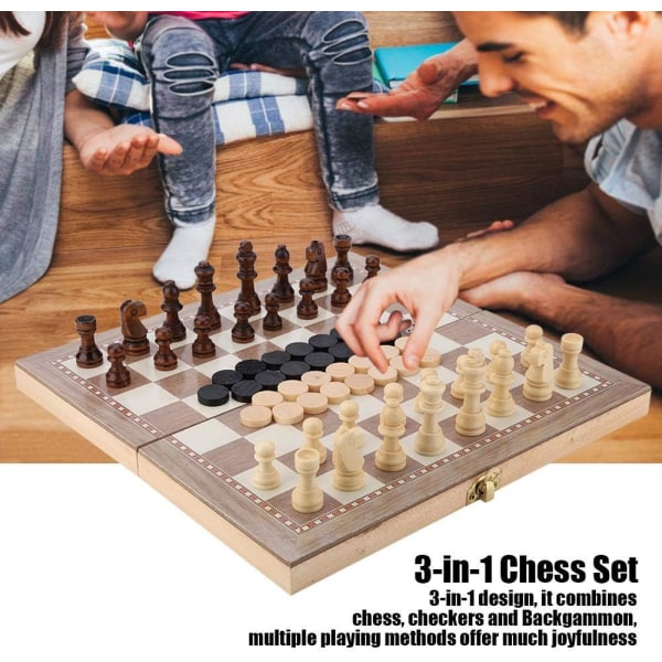 Wooden Chess Set, 3-in-1 Chess and Checkers and Backgammon Folding Chess Sets, Portable Travel Tabletop Game Toy