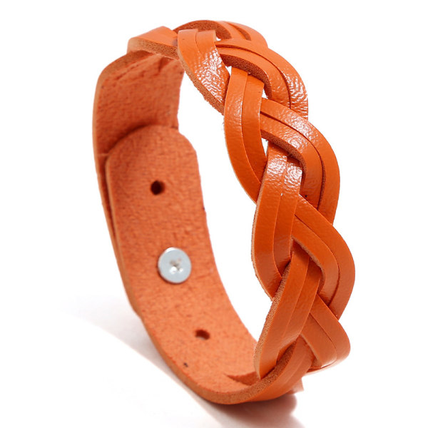 (Orange) Armband en cuir de vachette tressé, enkel och polyvalen