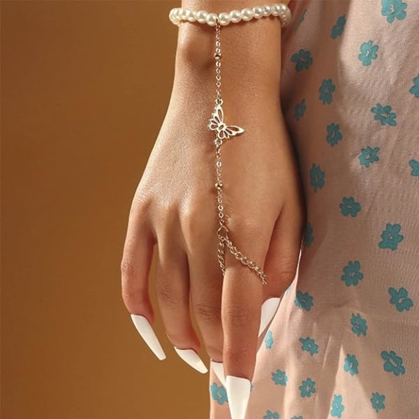 Pearl håndkjede armbånd flerlags kjede ring armbånd slave hånd sele satellitt kjede armbånd smykker for kvinner
