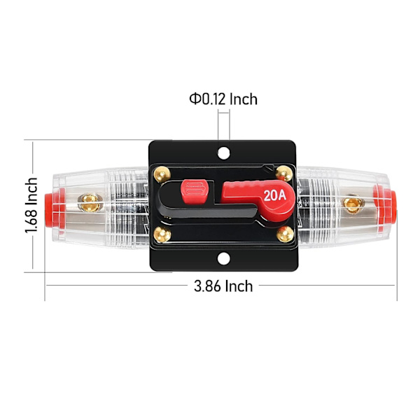 Bilkredsløbsafbrydere 20 Amp Sikringsholder Beskyttelse Audio Inline Hurtig Kredsløbsafbryder Sikringsholder Inverter med Manuel Nulstilling til Bil Båd Audio Sola