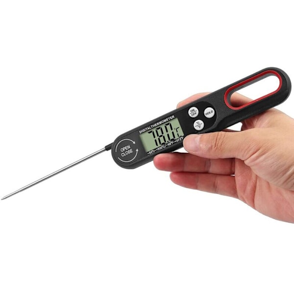 Vikbar digital kökstermometer köttermometer med stor LCD-skärm och vikbar sond för grillning bif kött stek vin-b