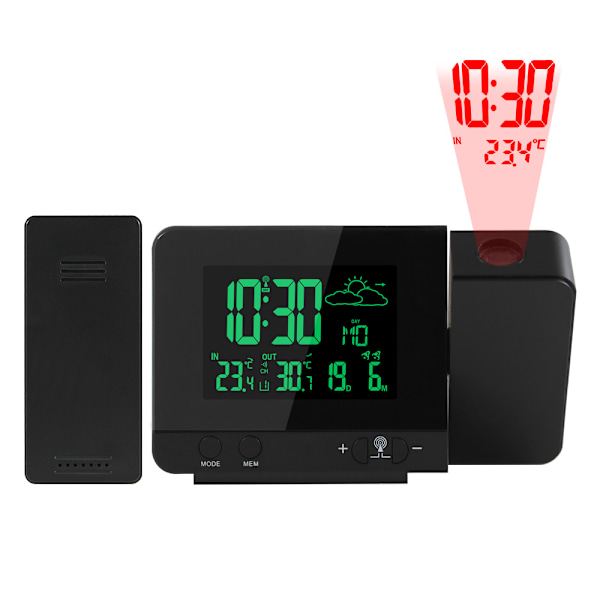 Projektionsväckarklocka Digital Klocka med Inomhus/Utomhus Termometer Hygrometer USB-laddare och AC- och Batteridriven, Dubbla Väckarklockor
