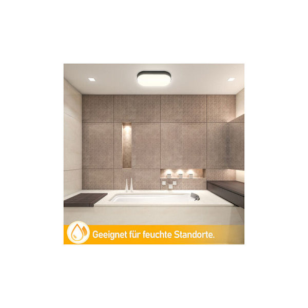 LED-belysning for våtrom, LED taklampe, oval fuktbestandig vanntett lampe 15W baderomslampe IP54 - Svart