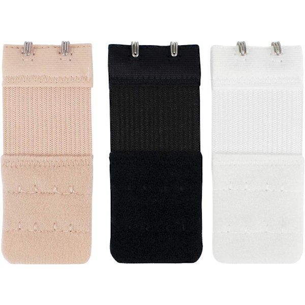 3 st Mjuka 2-Haks BH-Rems Förlängare i Svart Vit Beige