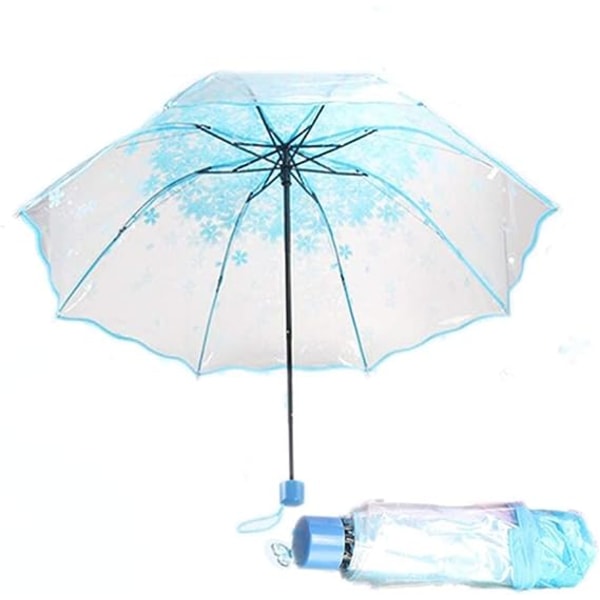 Transparent hopfällbart paraply (blått) körsbärsblom genomskinligt um