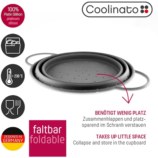 20cm Harmaa Silikonisiivilä, Taitettava, Astianpesukoneen Kestävä, Pastasiivilä, Valutin, Höyrytyskori, Keittiösiivilä