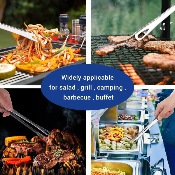 2 stk. grilltang i rustfritt stål, matlagingstang, kjøkkentang, grilltang, sklisikre, varmebestandige, små tang for camping, grill, buffet, salat