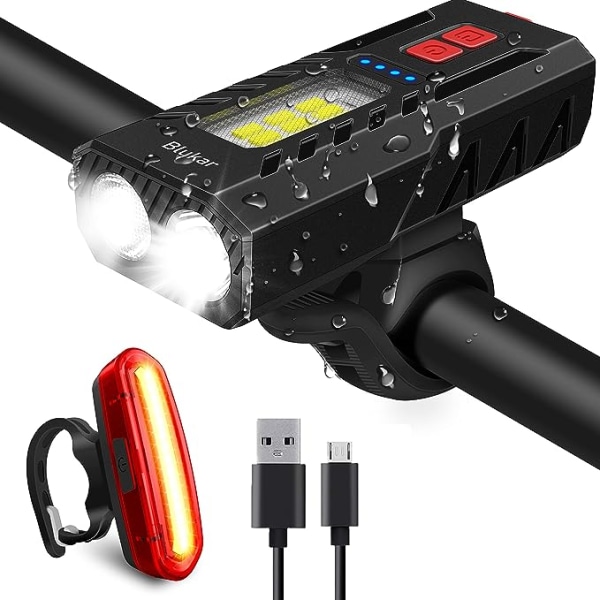 Cykellygter, kraftfuld LED-cykellygtesæt USB genopladelig front a