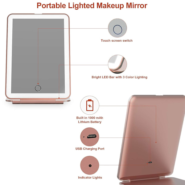 Genopladelig makeup-spejl med LED-lys