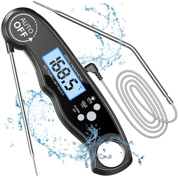 Termometer kök, termometer matlagning omedelbar avläsning med 102 cm hopfällbar sond, bakgrundsbelyst LCD & magnet, digital termometer för matlagning, me