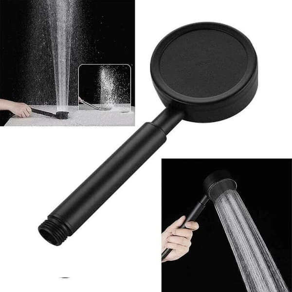 Brusehoved med slange og håndbruser diameter 80 mm med 1,5 m vandbesparende rustfrit stål bruseslange og sort højtryks håndbruser