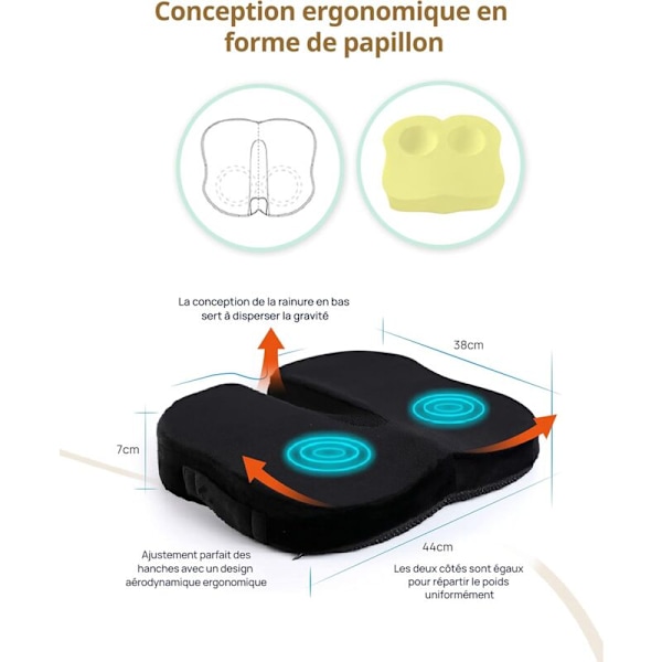 Ortopædisk Memory Foam Siddepude til Haleben, Rejsesiddepude til Lindring af Rygsmerter og Iskias, Anvendelig i Kontor-Kørestole