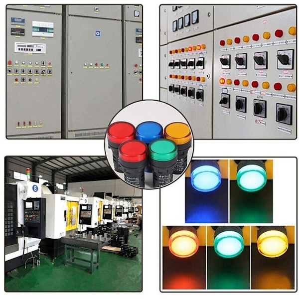 16 stk. rød/gul/blå/grøn lys 22 mm LED Pilot AC 220V 20MA Signalindikatorlampe (4 stk. af hver farve)