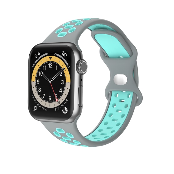 Harmaa-vihreä urheiluranneke Apple Watch -kellolle, yhteensopiva 38 mm, 40 mm, 41 mm, iWatch Series 7, 6, 5, 4, 3, SE (kelloja ei sisälly), hengittävä silikoninen kaksois H