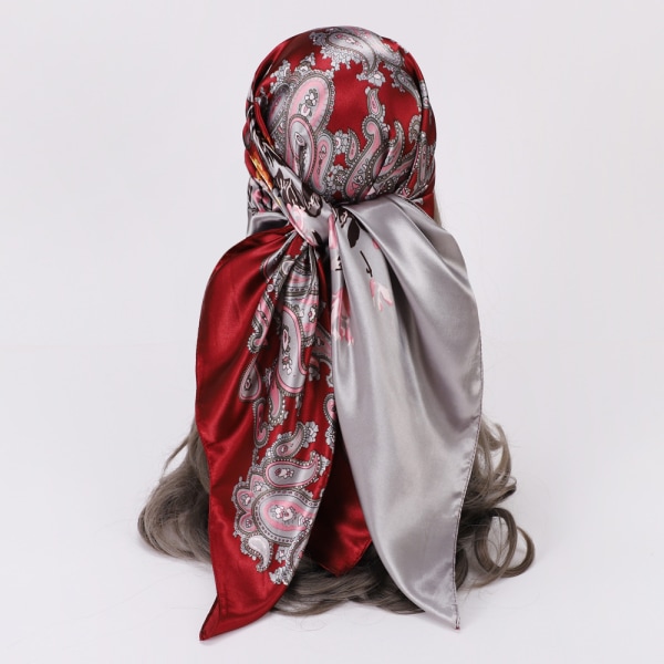 (Rød+Navy Blå) Cashew-udskrivning Farvematchende stort firkantet tørklæde