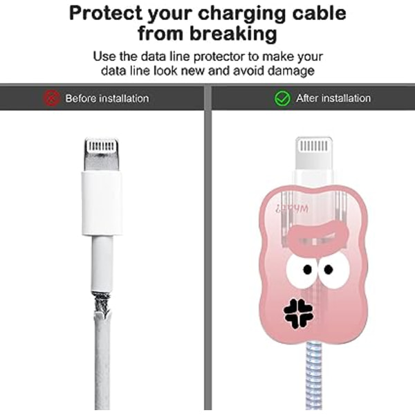 (Rosa) Rolig Emoji iPhone Laddkabel Skyddsserie, Söt Vågig Form, USB Datakabelskydd, Laddkabelskydd