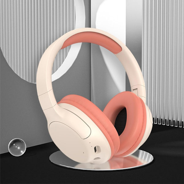 Trådlöst Bluetooth-spelheadset med mikrofon, aktiv brusreducering, all-inclusive öronmuffar och lång batteritid (orange rosa)