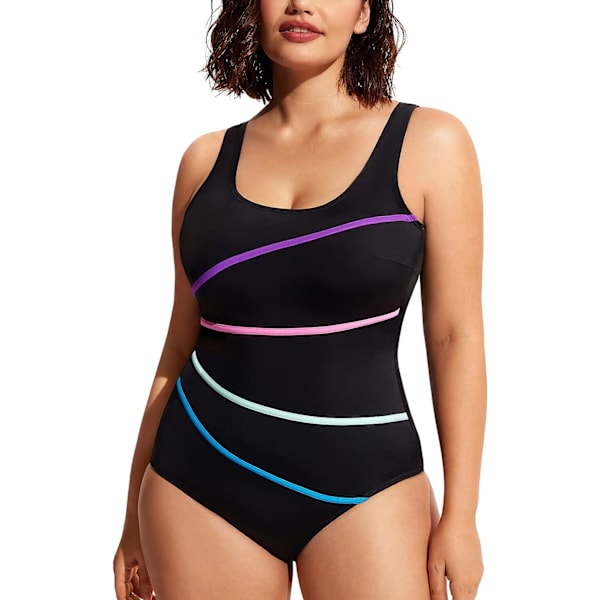 Baddräkt för kvinnor, vadderad med magkontroll, plus size