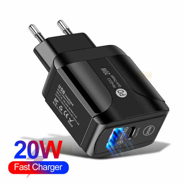 PD20W hurtiglader 5V3A europeisk laderhode type-c QC3.0 hurtigladningsadapter