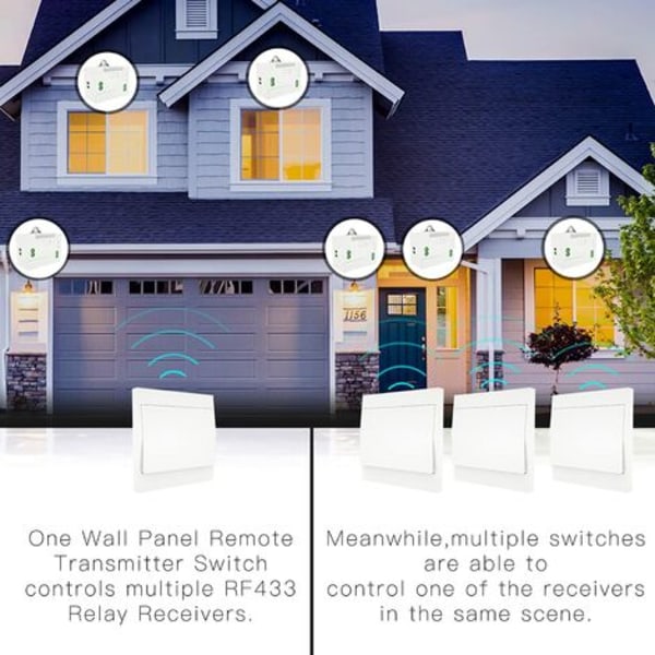 Mini Wireless Light Switch Kit, No Wiring No Battery Easy Installing (1 RF Switch and 1 Recevier)