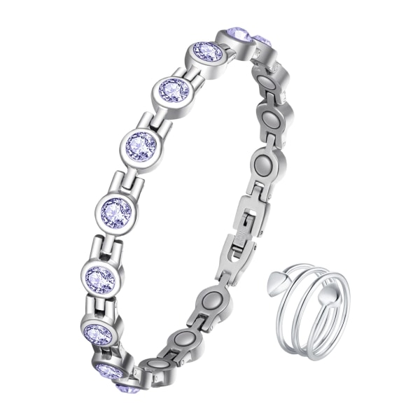 Women's Lymphatic Drainage Magnetic Bracelet, Zirconia Crystal Magnetic Wristband, Adjustable (Silver Purple Diamonds)