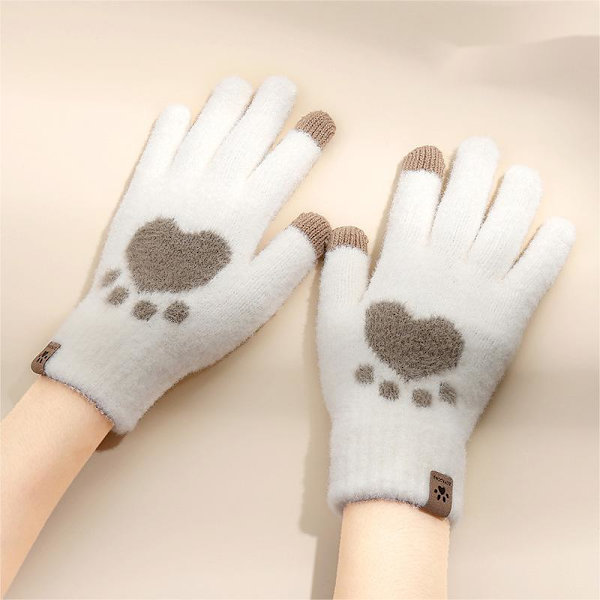 Dam handskar touch vinter sammet varma stickade handskar vita