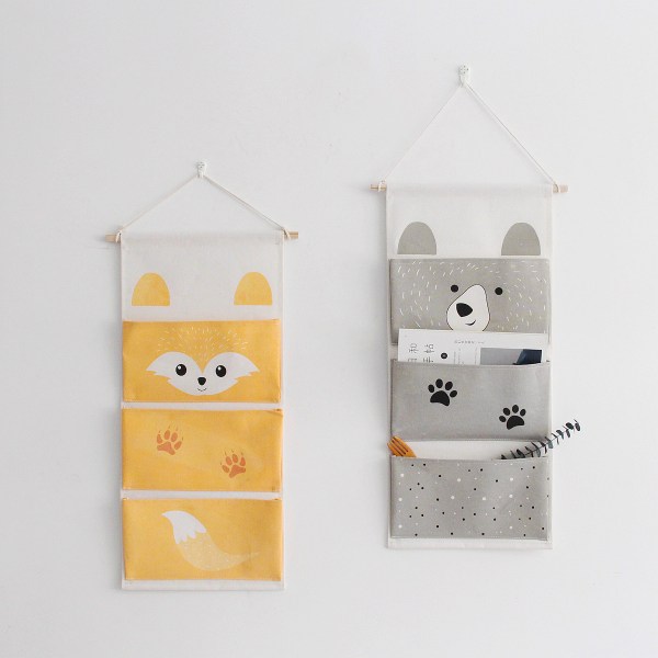 2 Pack Hanging Storage Bag for Kids Room Cute Wall Organizer Bag with 3 Pockets Deco Basket Holder Pouch Closet Storage