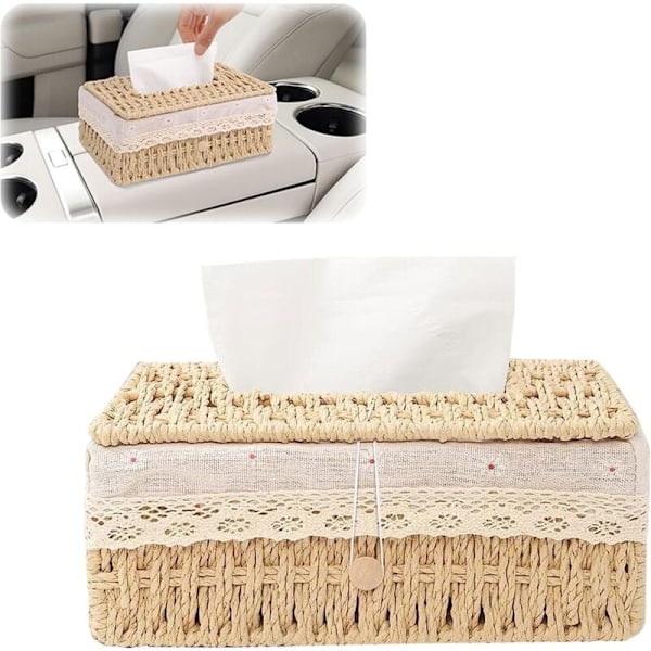 Servietboks Papirreb Servietboks 24X14X10Cm Dekorativ Servietboks Organizer Boho Rektangulær Servietdispenser, til Badeværelse, Soveværelse, Kontor