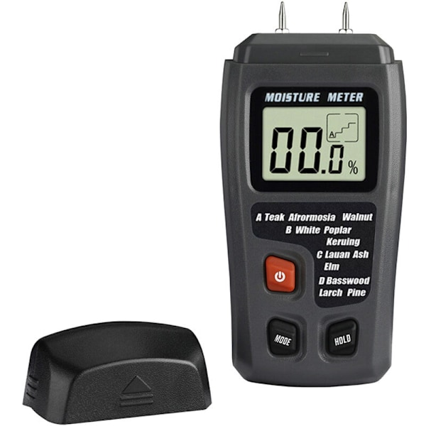 2-benet træfugtmåler Digital fugtighedsdetektor med HD LCD-display Træhygrometer 0-99,9% Område 0,5% Nøjagtighed +/- 0,1% Opløsning til træ, tømmer