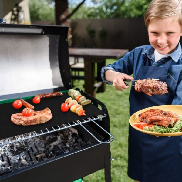 Sæt med 5 Bagemåtter BBQ Grillmåtter Bageplade Ovn 40x33cm til Grill Gas Elektrisk Kul Non-Stick