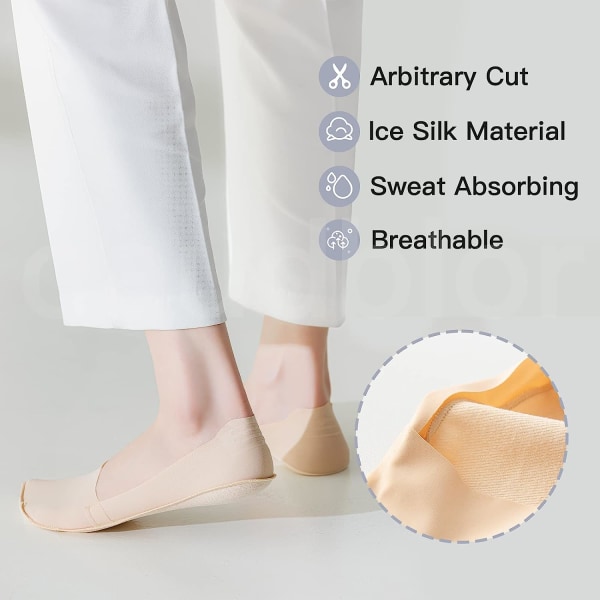6 par beige sokker til kvinder Skridsikker silke, nylon og silicium