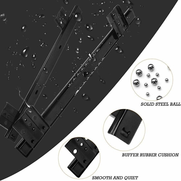 Skuffeskinner 350mm Skuffeskinne Kuglelejeskinner til Tastatur Skydeskuffe (1 par) Sort