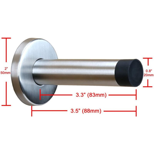 Robust dørstopper for sokler - Sett med 2 veggdørstoppere - Veggdørstopper i rustfritt stål med gummiknot - Veggarret butoir - Resistent stopper