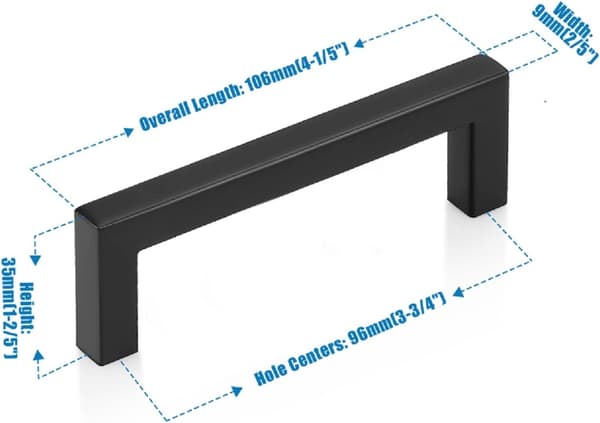 2-pack köksskåpsknopp Center Flat Black skåpknopphandtag (skruvar ingår) (96 mm)