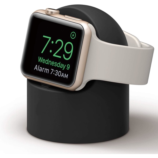 Laddningsstativ silikonbasfäste är lämpligt för Apple Watch serie SE/6/5/4/3/2/1 (44/42/40/38 mm), stöder nattduksläge (adapter ingår ej