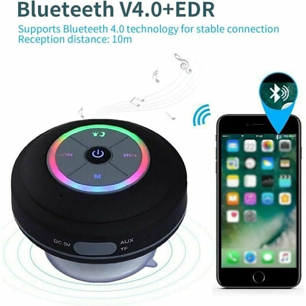 Bluetooth brusebadshøjttaler, IPX7 Bluetooth brusebadsradio med fuldt vandtæt FM-radio, håndfri højttalertelefon, kraftig sugekop til golf, strand,