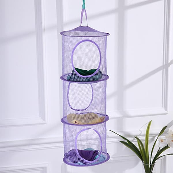 2 stk. Hængende opbevaringspose 3 niveauer Mesh net rumdeler Organizer (lilla+blå)