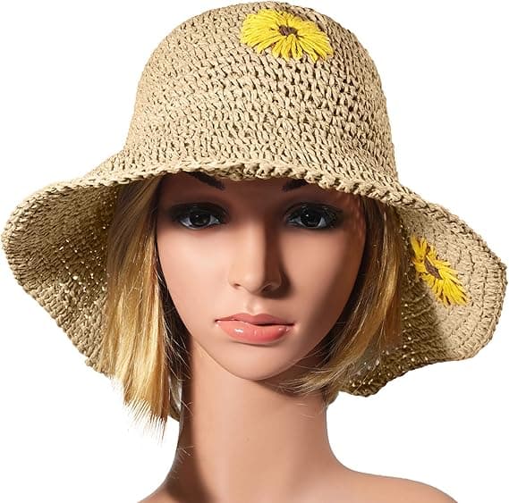 Kvinnor Bred Brätte Floppy Solhatt Fällbar Sommar Halmhatt Hink Strandhattar