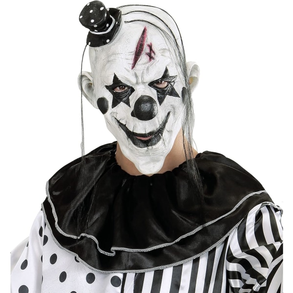 Vuxen mördarclown mask (med hår och minihatt)