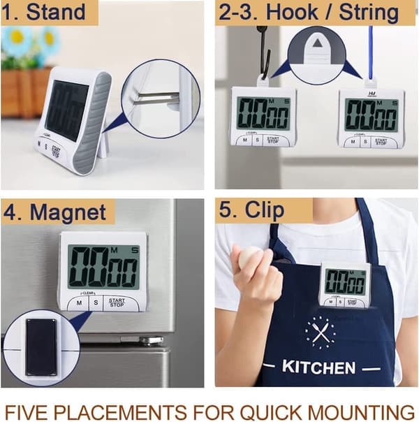 Stor display kökstimer - Digital timer magnetisk baksida högt larm sladd nedräkning 78*70*25mm