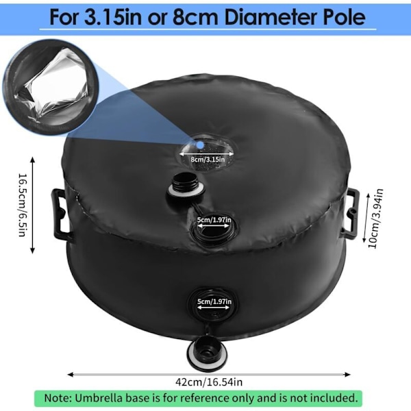 1 stk. Parasolfodspose, Rummer 23 kg vand, 1200D Polyester Offset Parasolfodspose til 8 cm Diameter Offset Fod