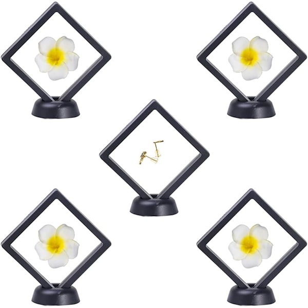 5 stk. (sort) flydende udstillingsmontre, 3D gennemsigtige udstillingsstativer, flydende rammeholder, PE-film, med stativer, til mønt, prøver, smykker