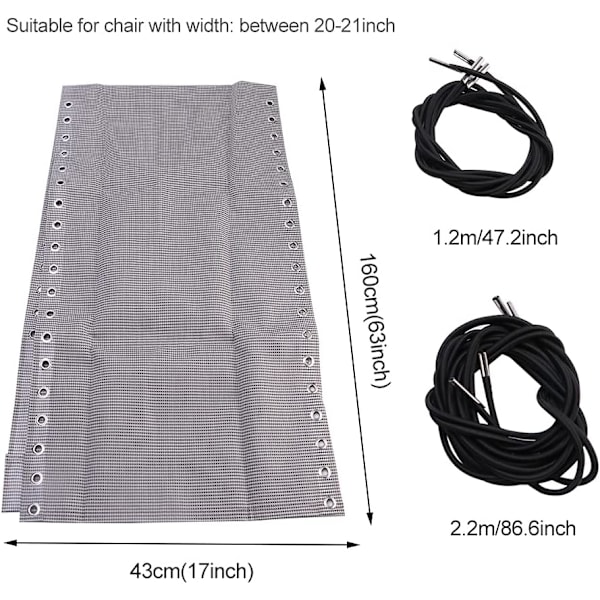 Tuolin korvaava kangas, Anti Gravity Lounge -tuolin kangas köysillä, Tuolin lisävarusteet Bungee Elastic Patio Recliner -tuoli (harmaa)