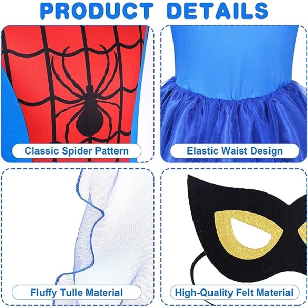 Spider for Girl, Superhjältedräkt med ögonmask, Kids Spider Cos