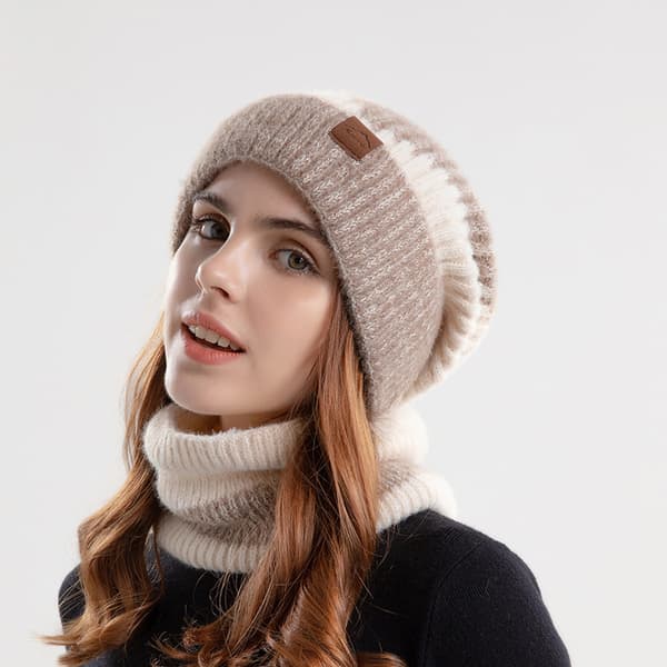 Vinter tykk varm lue plus fleece skjerf todelt sett
