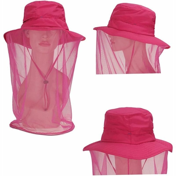 Rosa biodlarhatt med ansiktsskydd, extern bi-slöja i mesh, torkande hatt för män och kvinnor, anti-UV hatt L (58-60cm)