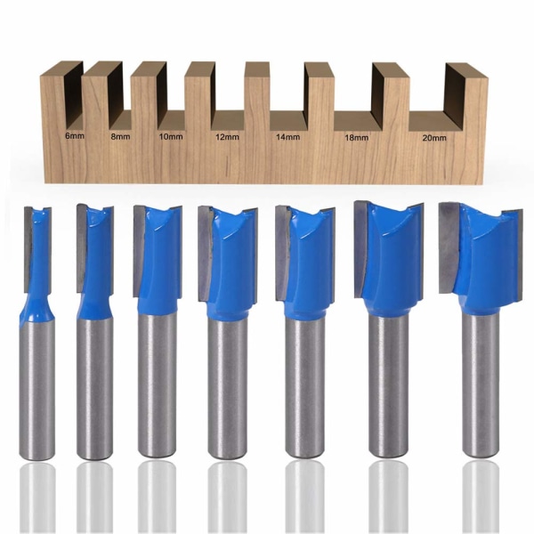 7Pcs 8mm, 6mm 8mm 10mm 12mm 14mm 18mm 20mm Diameter Shank Straight Cutter Wood Router Bit Straight Cut Flush Trim Pattern Router For Woodworking