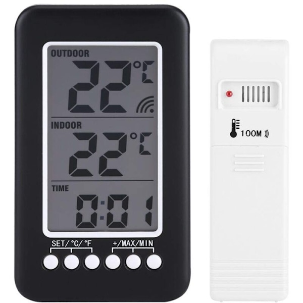 Inomhus utomhus termometer, termometer mottagning, digital LCD inomhustermometer utomhus klocka klocka trådlös sändare med