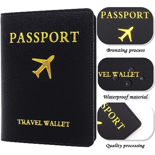 2 bagasjelapper Passveske (svart), 1 passveske og 1 bagasjelapp, PU-lær bagasjelapp for reisepassbeskyttelse og koffertlapper