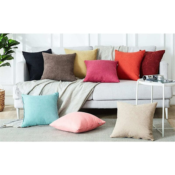 Set med 2 putetrekk 45x45cm Dekorative Chenille Sofa Dekorative Putetrekk for Soverom Firkant Ensfarget for Stol, Bil, Kontor, Svart